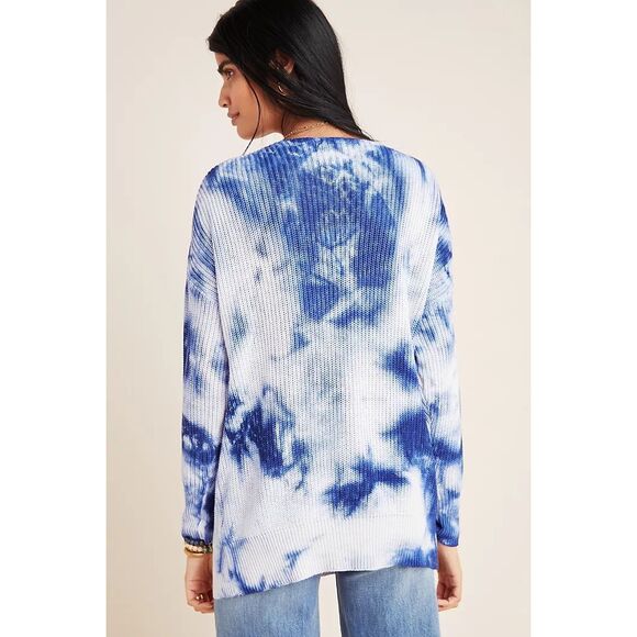 By Anthropologie V-Neck Tie-Dye Tight Knit Dolman 100% Cotton Sweater #759 - Picture 3 of 10